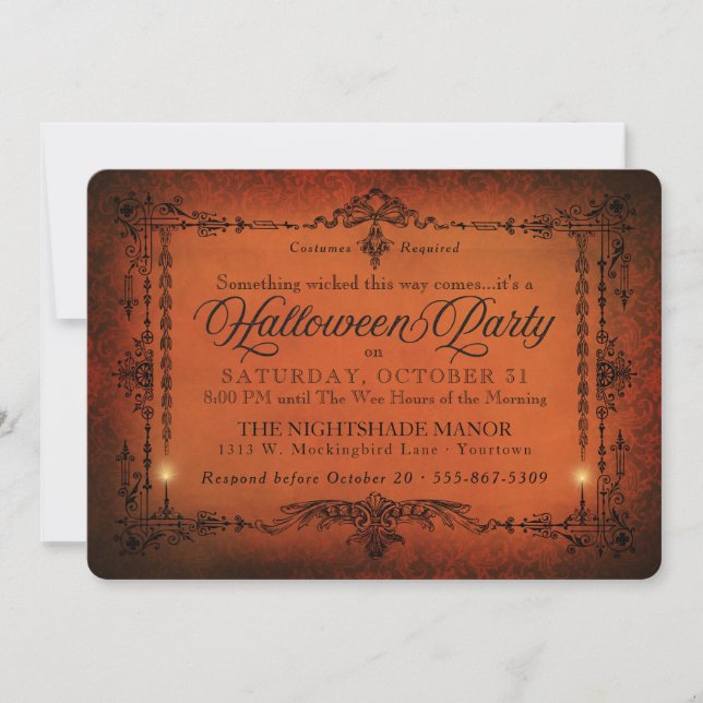 Invitation Fête d'Halloween de la frontière gothique | orange (Devant)