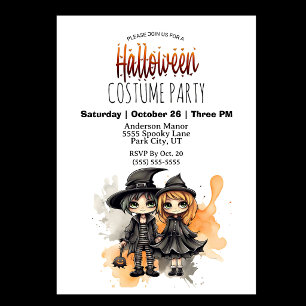 Invitation Fête d'Halloween de sorcière et de sorcier