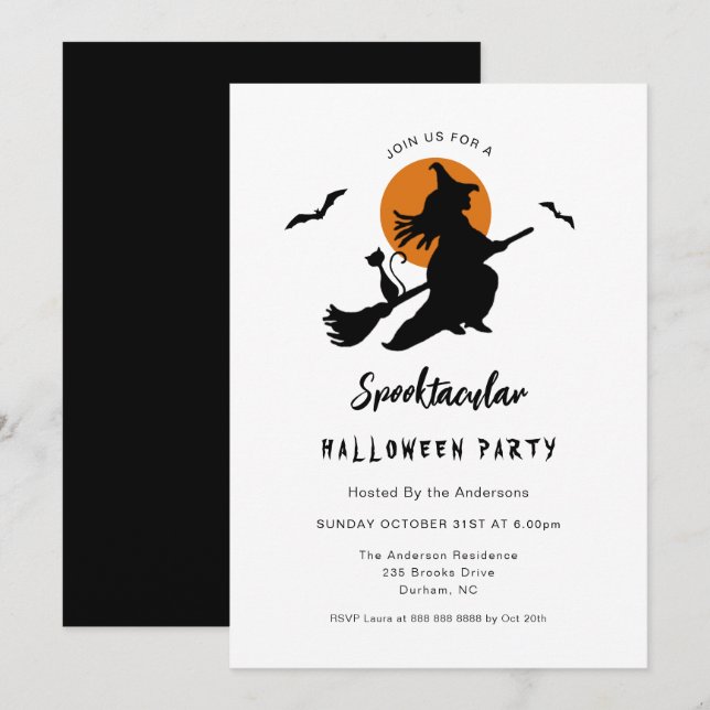 Invitation Fête d'Halloween de sorcière volante Spooktacular (Devant / Derrière)