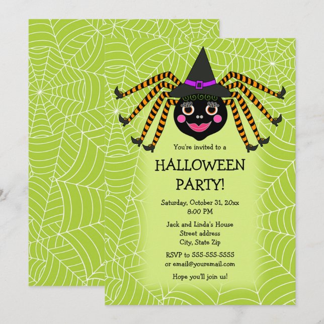 Invitation Fête d'Halloween de Spider Witch (Devant / Derrière)