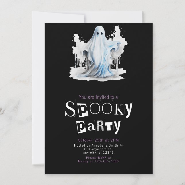 Invitation Fête d'Halloween déplaisante et blanche et bleue (Devant)