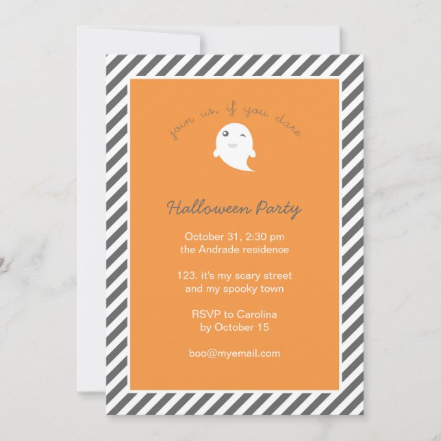 Invitation Fête d'Halloween des enfants fantômes d'Orange (Devant)