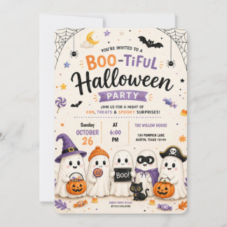 Invitation Fête d'Halloween des enfants mignons avec des fant