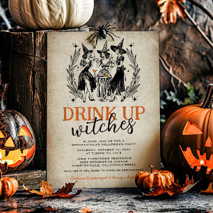 Invitation Fête d'Halloween des Filles Sorcières Vintage