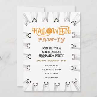 Invitation Fête d'Halloween des Pattes Fantômes Chats Mignons