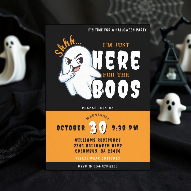 Invitation Fête d'Halloween Drôle fantôme juste ici pour les  (Halloween Party Funny Ghost Just Here for the Boos Invitation
)