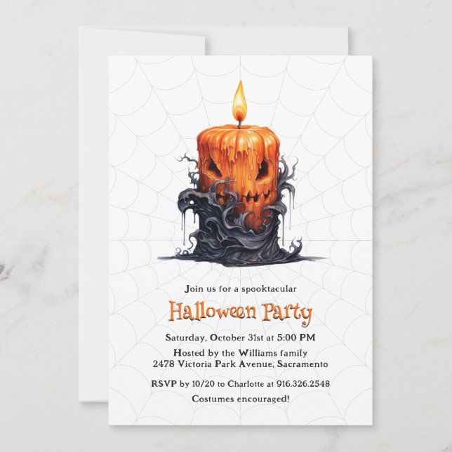 Invitation Fête d'Halloween du Citrouille de la bougie éffray (Devant)