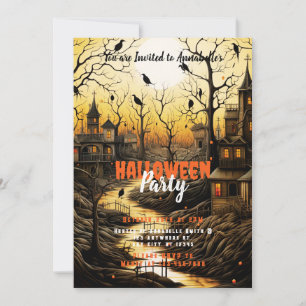 Invitation Fête d'Halloween du village rustique aux chauves-s