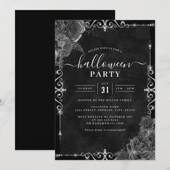 Invitation Fête d'Halloween Éffrayant foncé Rose (Devant / Derrière)