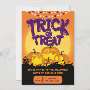 Invitation Fête d'Halloween effrayante orange et violette