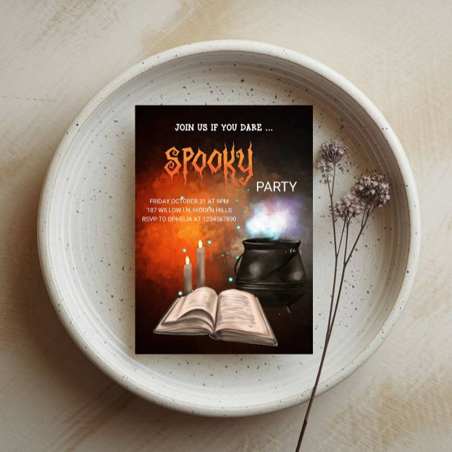 Invitation Fête d'Halloween éffrayante - Thème de livre magiq (Créateur téléchargé)