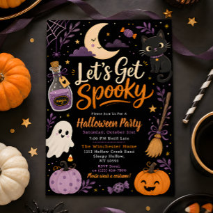 Invitation Fête d'Halloween effrayante violet et orange migno