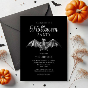Invitation Fête d'Halloween élégante chauve-souris gothique n