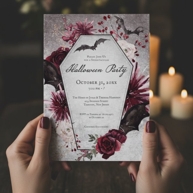 Invitation Fête d'Halloween en Bourgogne rustique et café noi (Créateur téléchargé)