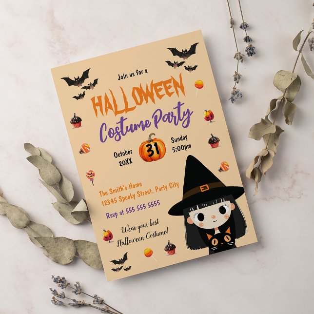 Invitation Fête d'Halloween en costume de sorcière (Créateur téléchargé)