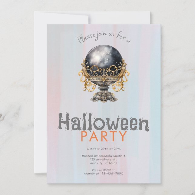 Invitation Fête d'Halloween en cristal noir et or (Devant)