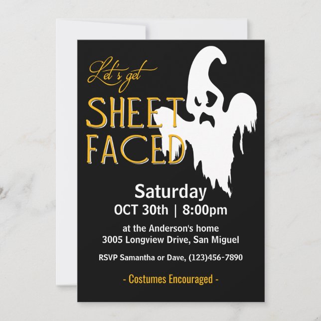Invitation Fête d'Halloween face à la feuille (Devant)