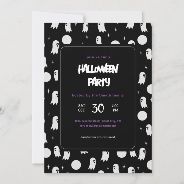Invitation fête d'halloween fantôme mignon (Devant)