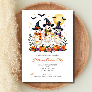 Invitation Fête d'Halloween Fleurs Citrouilles Chauves-souris