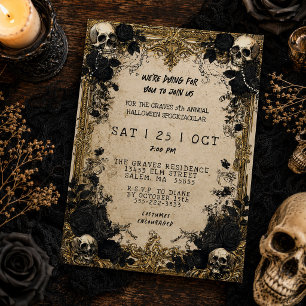 Invitation Fête d'Halloween Fleurs de Mort Cadre Vintage Goth