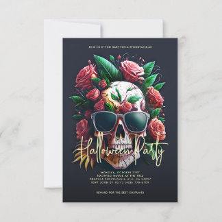 Invitation Fête d'Halloween florale gris foncé