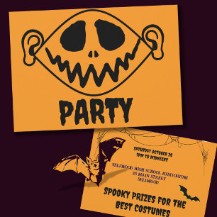 Invitation Fête d'Halloween génoise face au monstre orange