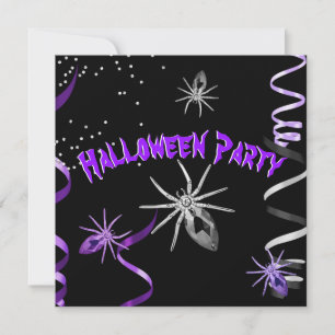 Invitation Fête d'Halloween Gothique Araignée Violet Noir