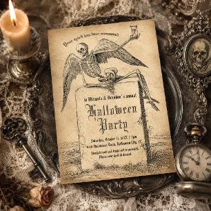 Invitation Fête d'Halloween gothique avec tombeau squelette v