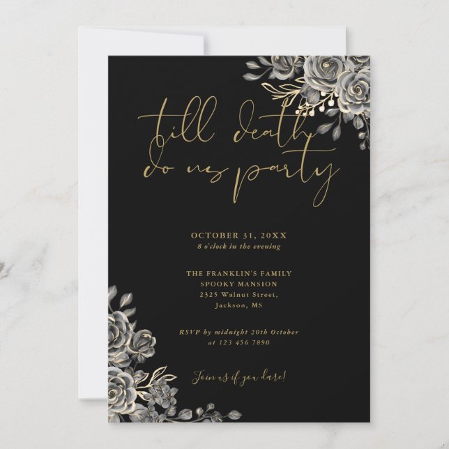 Invitation Fête d'Halloween Gothique Noir Et Or Adulte (Devant)