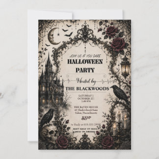 Invitation Fête d'Halloween gothique vintage pour adultes