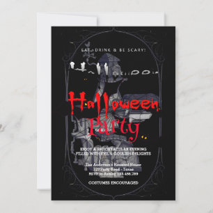 Invitation Fête d'Halloween Maison Gothique Vintage