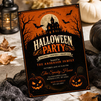 Invitation Fête d'Halloween Maison Hantée Vintage ÉpoUVante