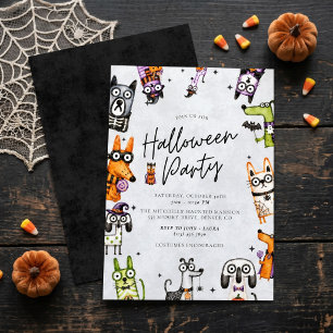 Invitation Fête d'Halloween mignonne et effrayante à l'aquare