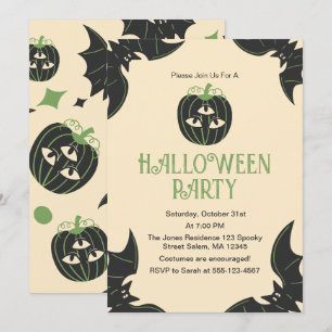 Invitation Fête d'Halloween moderne à 3 yeux Citrouille et ch