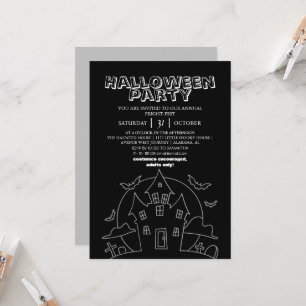 Invitation Fête d'Halloween Moderne en Lignes Noires et Blanc