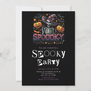 Invitation Fête d'Halloween Moderne Minimaliste avec Squelett