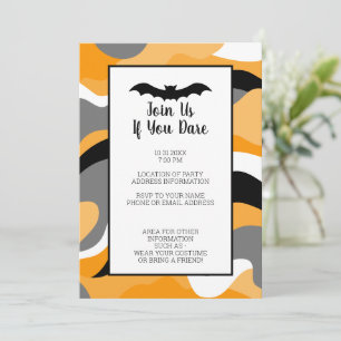 Invitation Fête d'Halloween moderne noir, orange et blanc