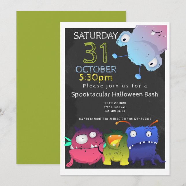 Invitation Fête d'Halloween Monster Bash Personnalisée (Devant / Derrière)