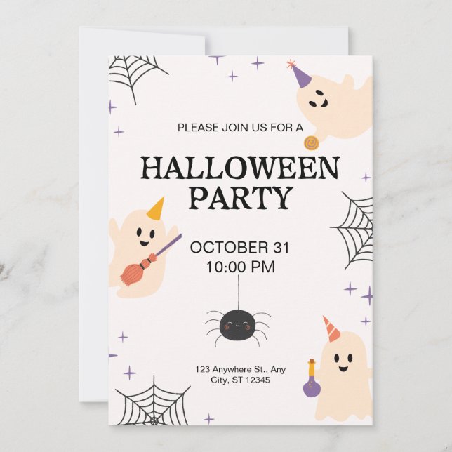 Invitation Fête d'Halloween noir beige orange (Devant)