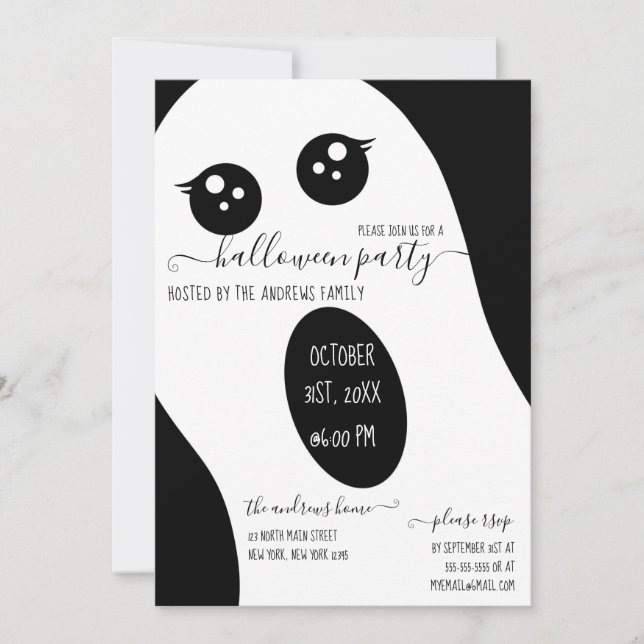 Invitation Fête d'Halloween Noir Blanc Sympa (Devant)