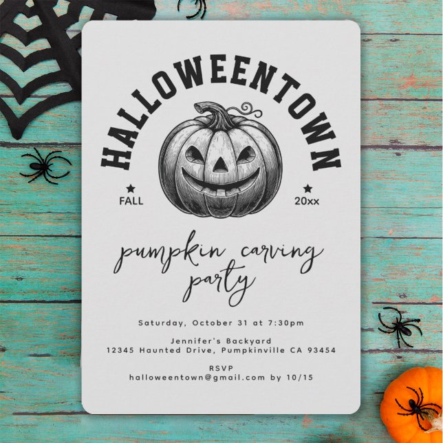 Invitation Fête d'Halloween noir et blanc Citrouille moderne (Créateur téléchargé)