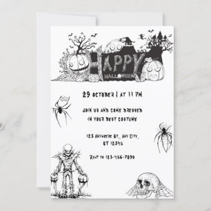 Invitation Fête d'Halloween noir et blanc effrayant