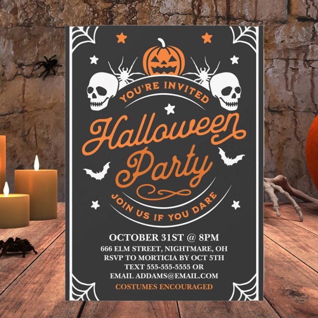 Invitation Fête d'Halloween Noir Et Orange Personnalisable (Créateur téléchargé)