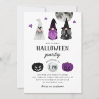 Fête d'Halloween noir et violet. Gnomes et citroui