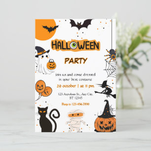 Invitation Fête d'Halloween orange et noir