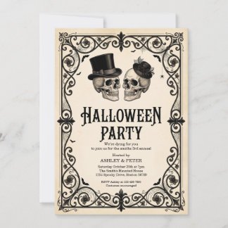 Invitation Fête d'Halloween pour adultes Crâne gothique vinta