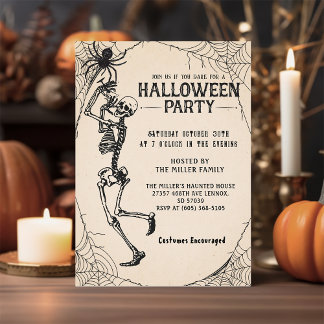 Invitation Fête d'Halloween pour adultes Skeleton Vintage Coc