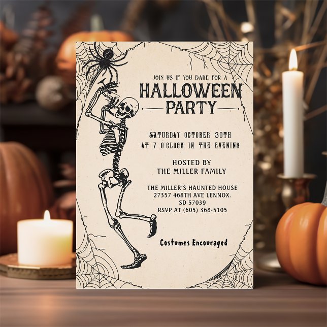 Invitation Fête d'Halloween pour adultes Skeleton Vintage Coc (Créateur téléchargé)