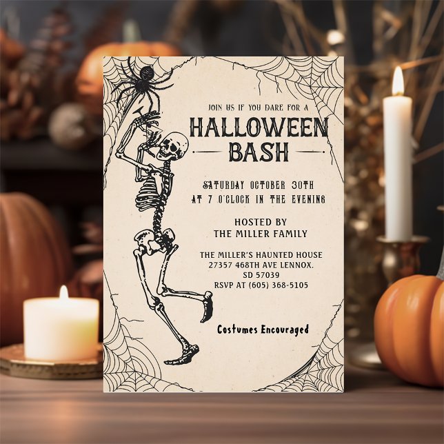 Invitation Fête d'Halloween pour adultes Skeleton Vintage Coc (Créateur téléchargé)