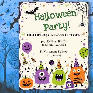 Invitation Fête d'Halloween pour enfants avec des monstres mi